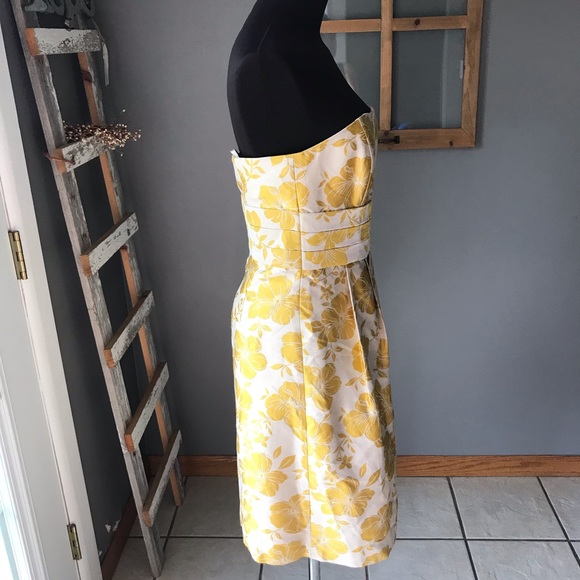 Ann Taylor Gold Floral Cotton Silk Strapless Dress - Picture 4 of 8